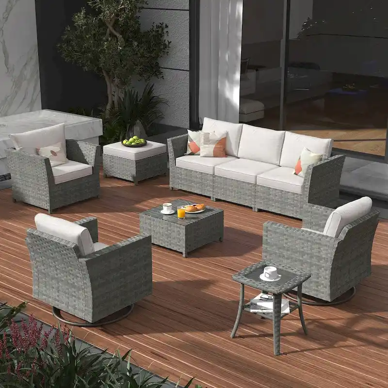 XIZZI 9-piece Patio Furniture Sectional Set with Swivel Rocking Chairs