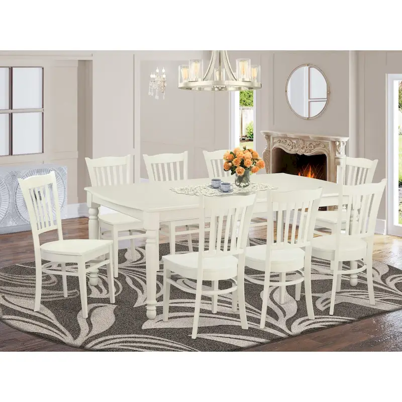 9 Piece Kitchen Table Set Includes a Rectangle Dining Table and 8 Dining Room Chairs, Linen White