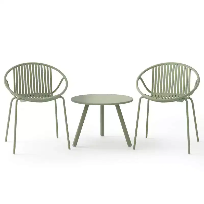 Costway 3 Pieces Bistro Set All Weather PP Patio Conversation Set with Round Coffee table Gray/Green