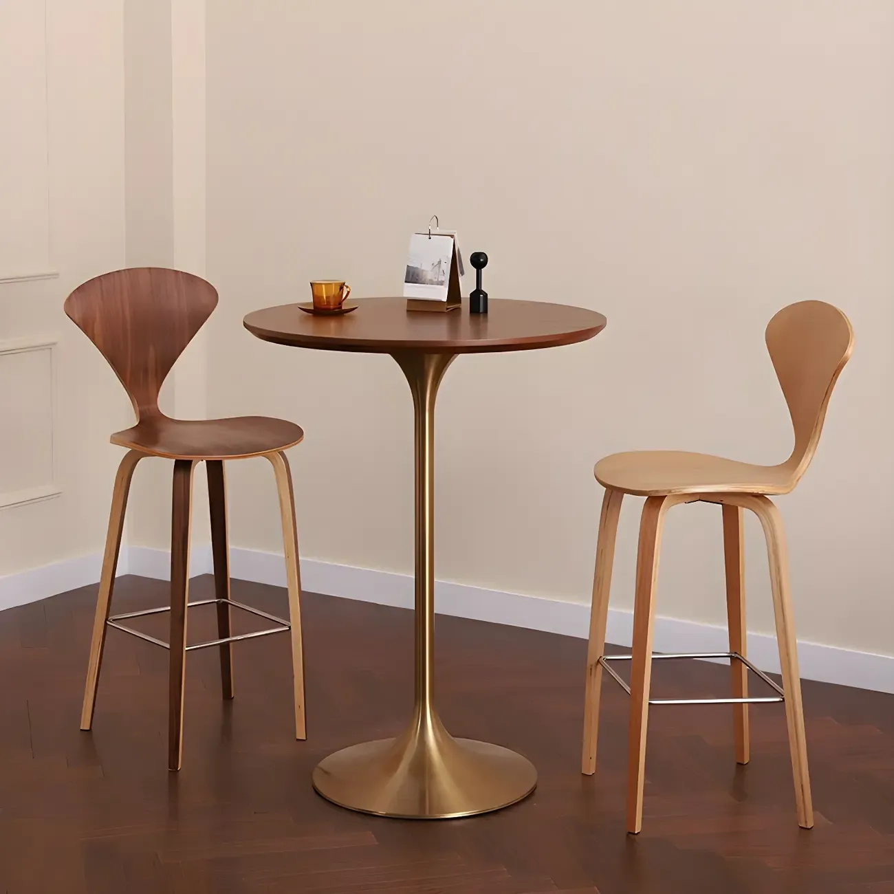 Round Glam Brown Gold Metal Tulip Base Bar Tables