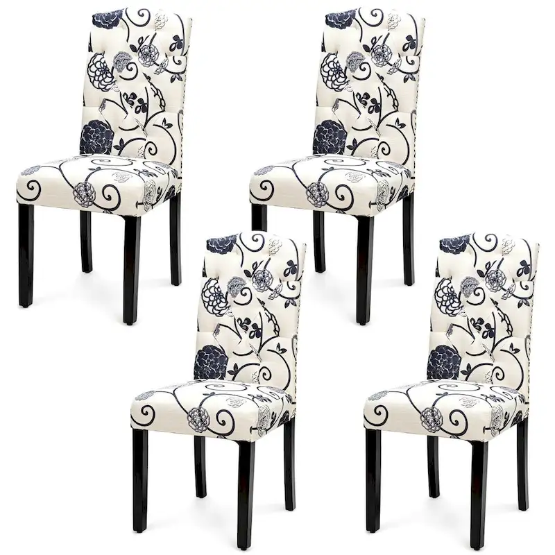 Gymax Set of 4 Tufted Dining Chair Upholstered Nailhead Trim Rubber - See Details