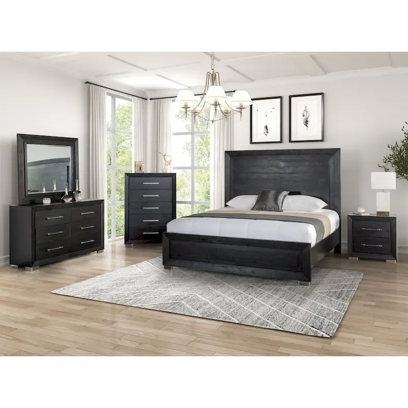 Modern Black Solid Wood 6-Piece King Bedroom Set | Cedar-Lined Drawers, Complete Set