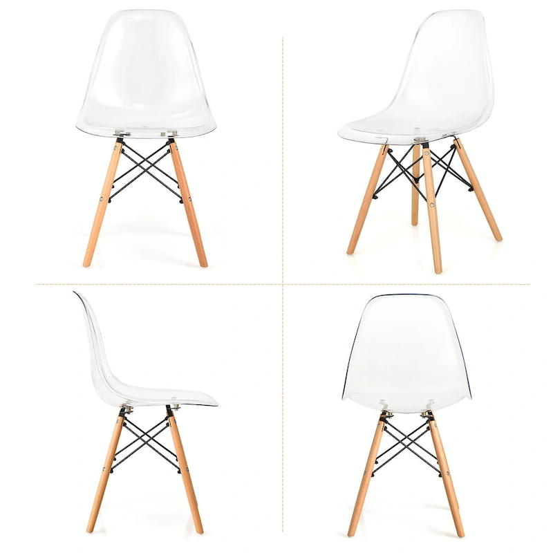 Set of 4 Dining Chairs Modern Plastic Shell Side Chair w/ Clear Seat &