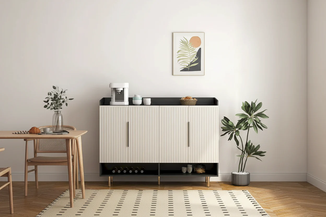 Sideboard,Shoe Cabinet with 4 Doors Large Modern Shoe Storage Organizer Cabinet with Adjustable Shelves