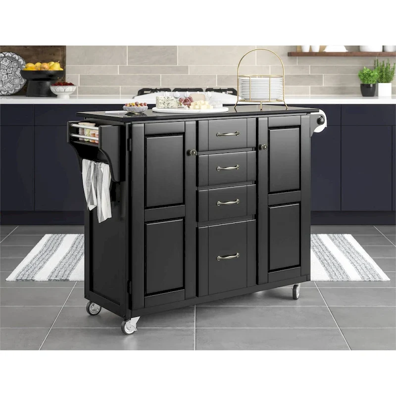 Homestyles Create-A-Cart Black Wood Kitchen Cart - 48 x 18 x 36