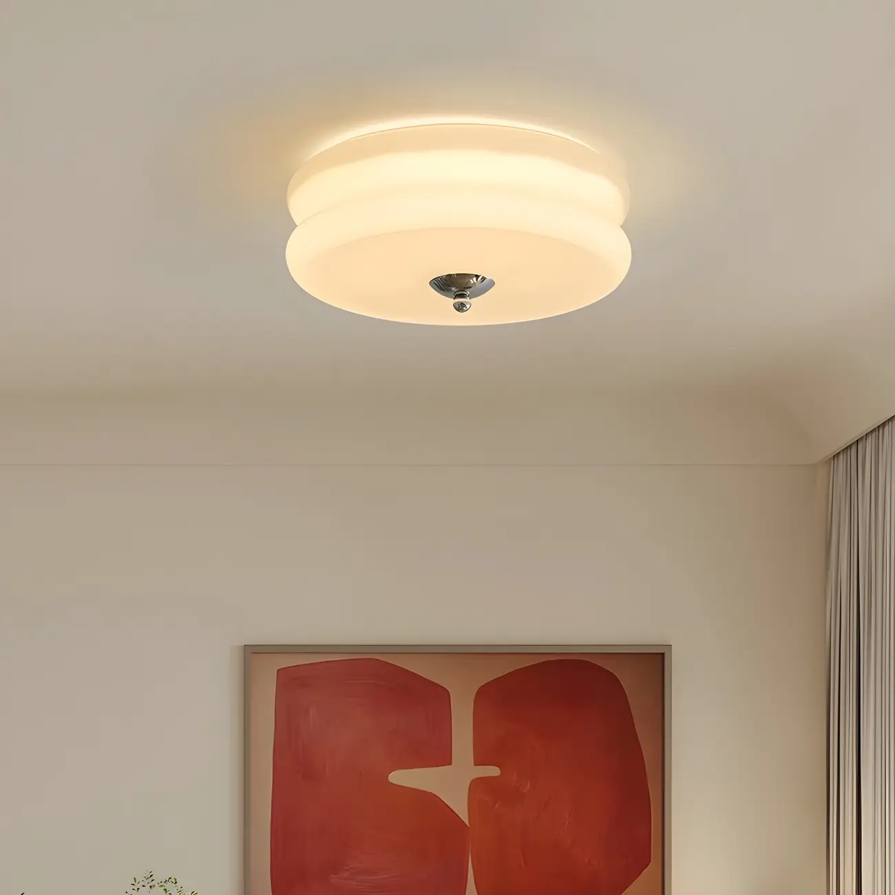Modern Creamy Round Double-Tier Glass LED Flush Ceiling Light