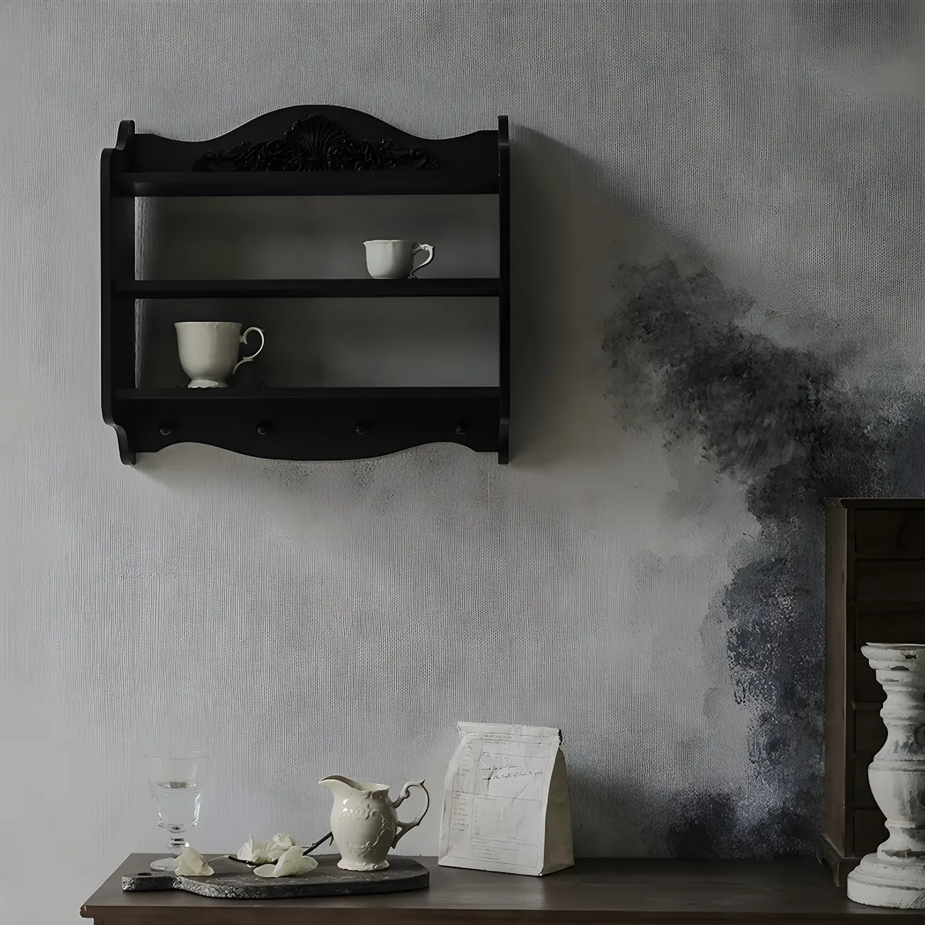 Small Black Wooden Wall-Mounted Display Cabinet