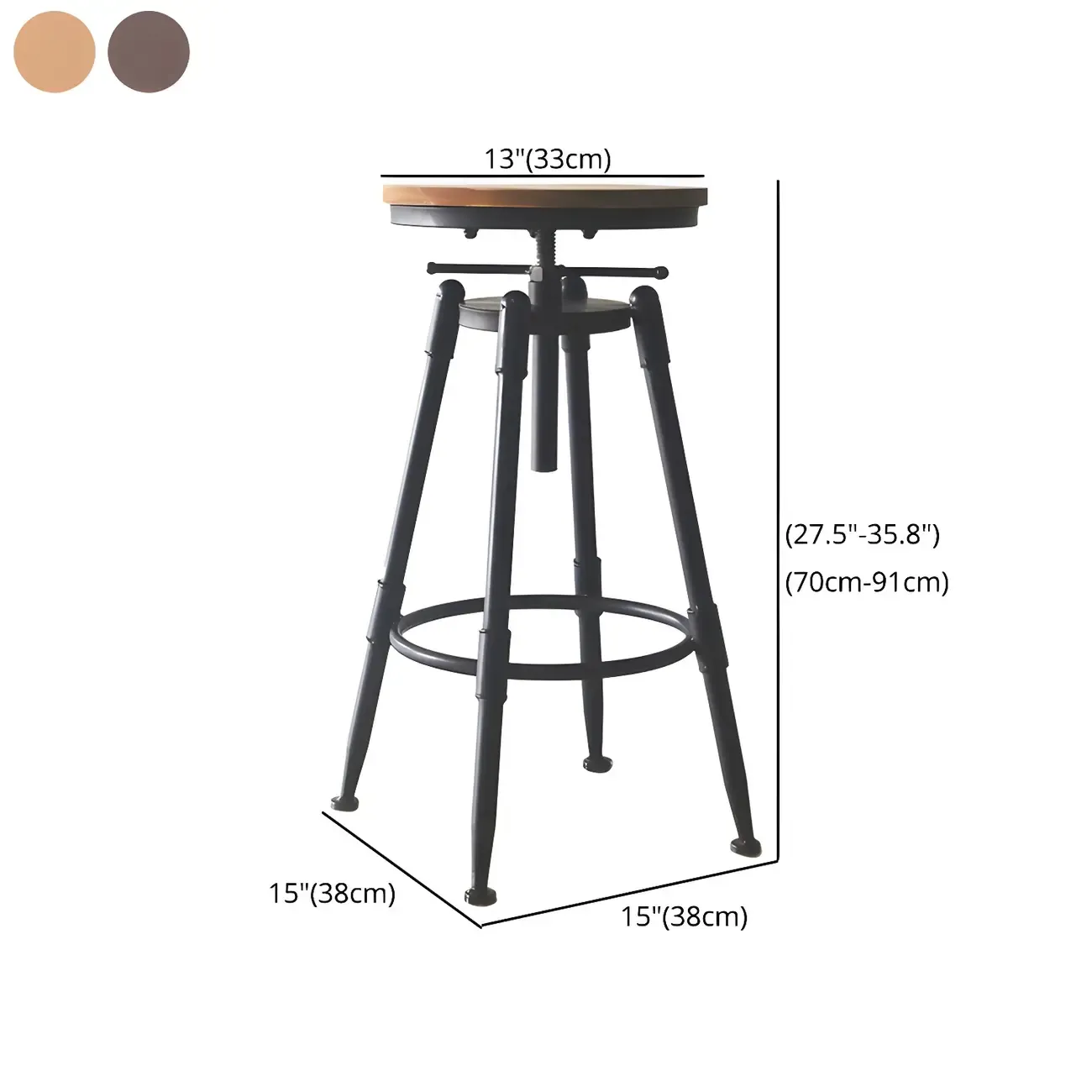 Industrial Metal Leather Swivel Bar Stools with Back