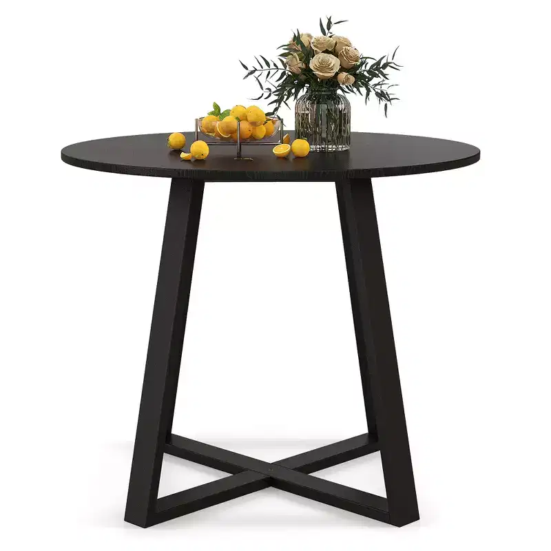 Costway 36 Round Wooden Dining Table for 4 w/ Pedestal Base Solid Rubber Wood Frame