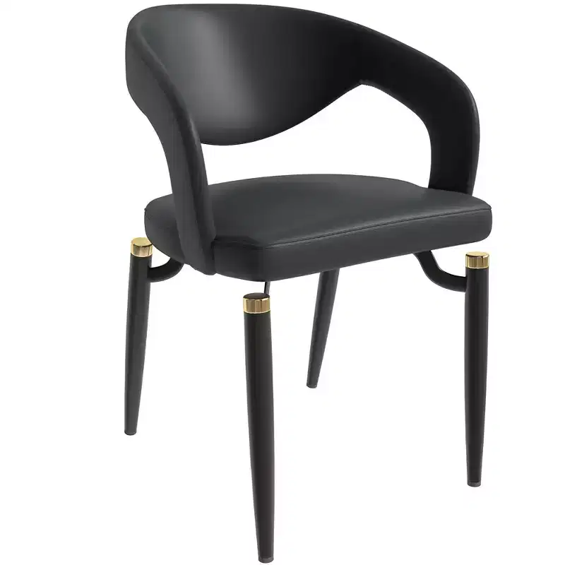 LeisureMod Entice Modern Dining Chair  Upholstered Leather Seat with Curved Open Back and Metal Legs, Modern Kitchen, Dining Room, Home, Cafe Seating