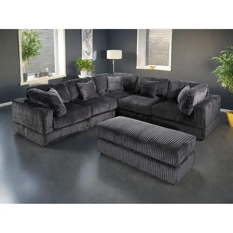 Oversized 6-Piece Corduroy Upholstered L-Shaped Modular Sectional Sofa