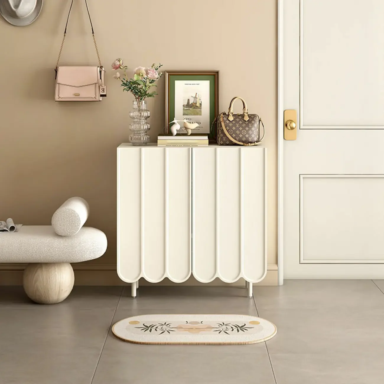 Modern Large beige Wooden Adjustable Entryway Shoe Cabinet