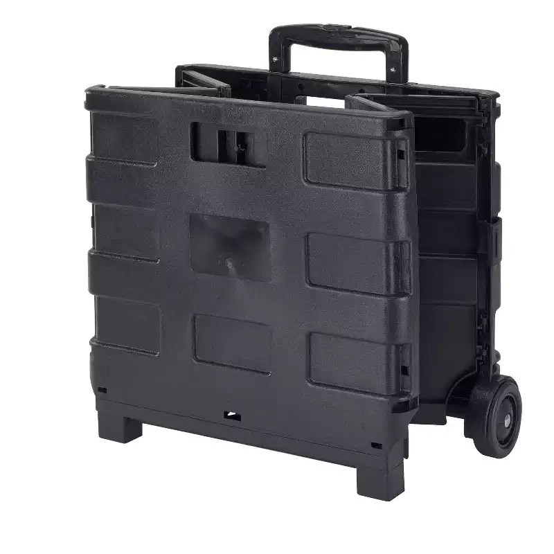 Simplify Portable Folding Jumbo Shopping Cart: Black Rolling Utility Cart for Groceries with Wheels, No Assembly Required