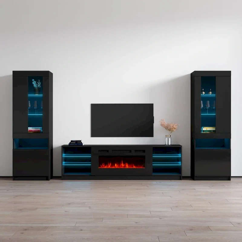 Electric Fireplace Modern Wall Unit Entertainment Center