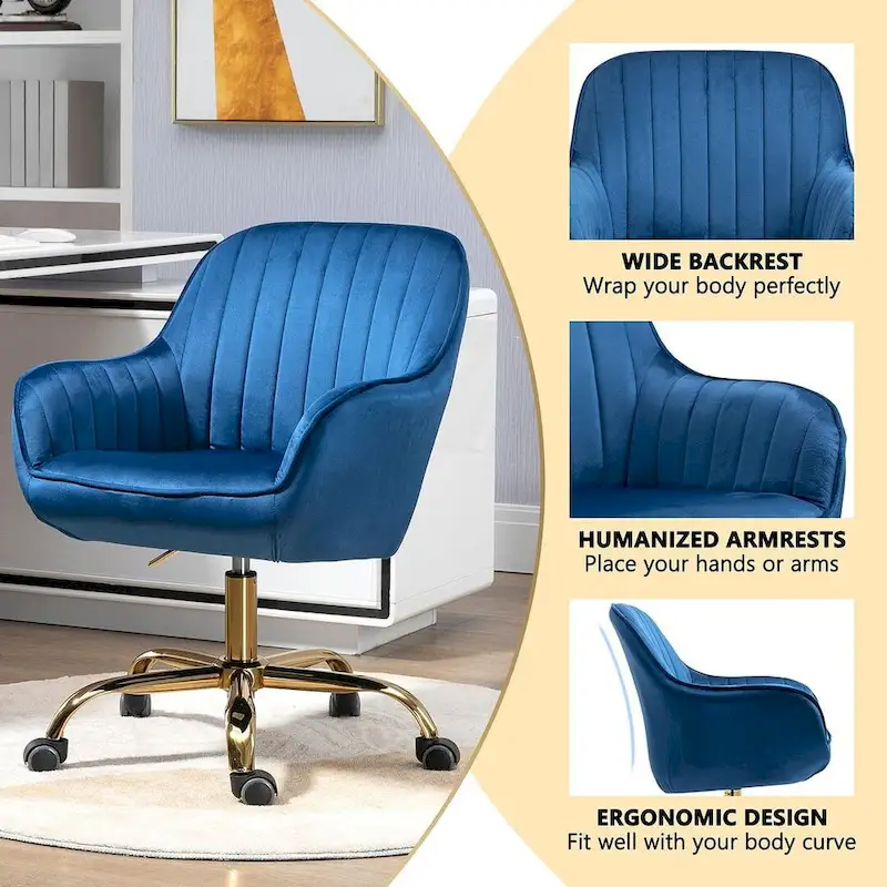 Modern Velvet 360 Degree Swivel Office Chair with Gold Base