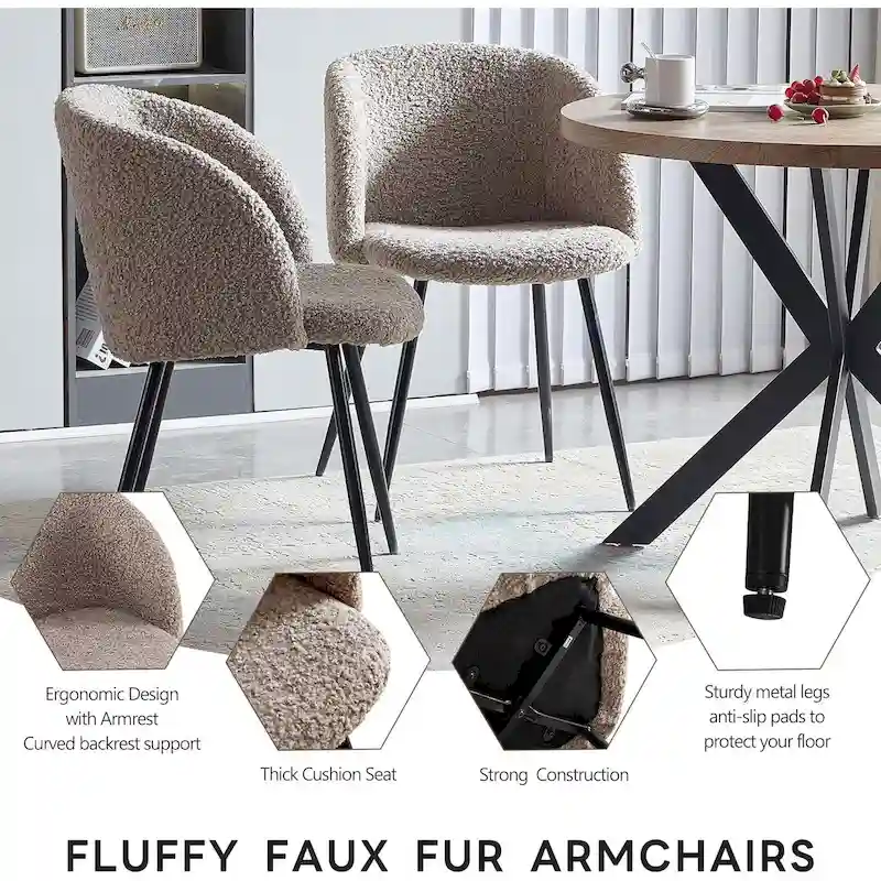 Round Dining Table Set with Sherpa Arm Chairs, Space Saving