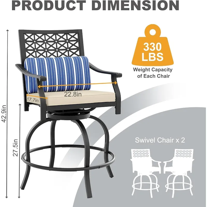 2PCS Patio Bar Stools with Armrest & Back