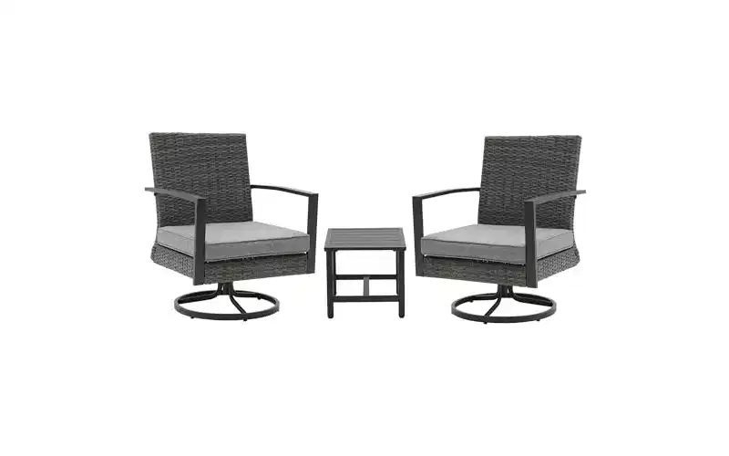 Heynemo 3 Pieces Patio Bistro Set with Swivel Chair and Small Side Table, All Weather Rattan Chairs with Water-Resistant Cushions & Metal Frame