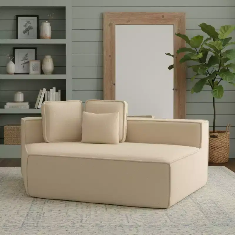 Whisen 132 Oversized Teddy Fabric Modular Sectional Sofa, Modern Full-Foam Couch with Six Cushions