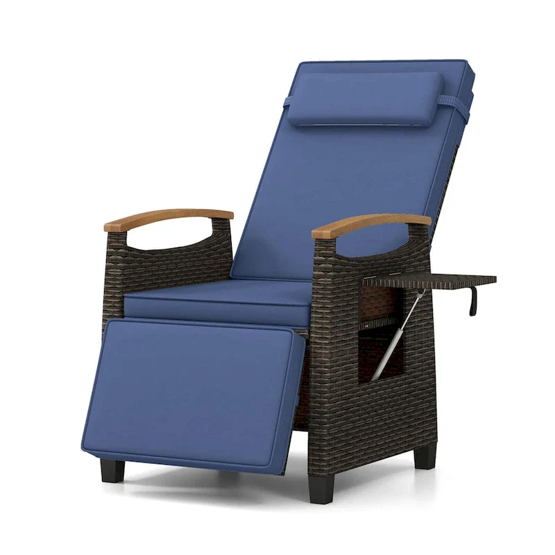 Costway 1/2 PCS Patio Wicker Recliner Chair with Adjustable Backrest