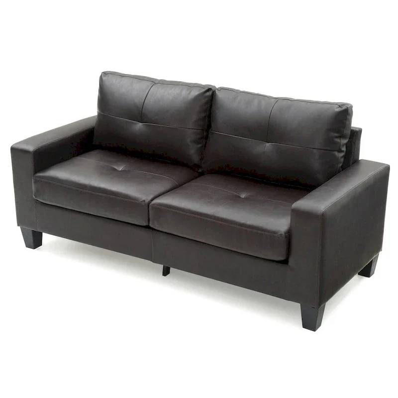 Square Arm Faux Leather Tufted Straight Sofa - 71 - Dark Brown