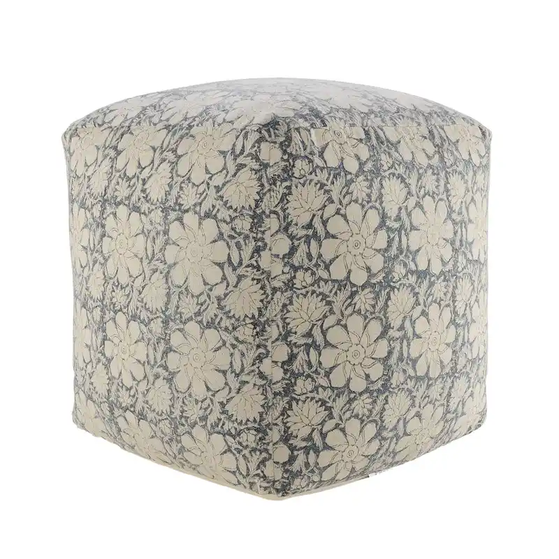 Floral Square Pouf Ottoman – 20 Inch, Cotton Cover