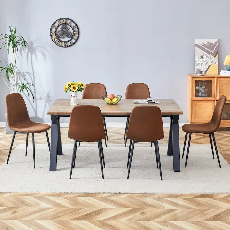 Modern Dining Set with Rectangular Black A-Frame Table & Round Backrest Chairs