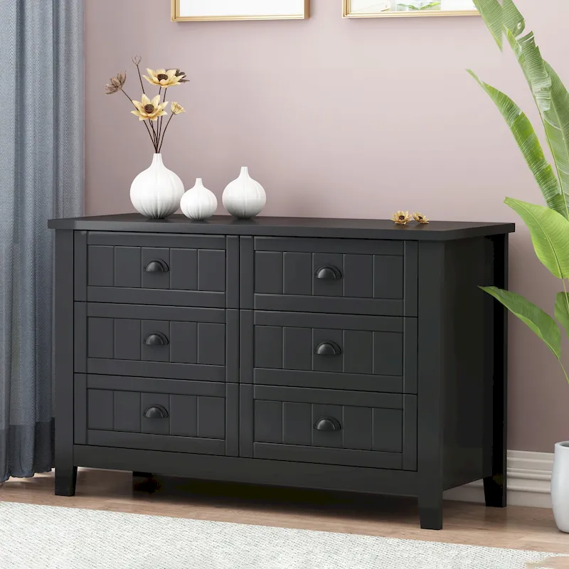 Black / Blue Retro Shell-Handle Drawer Dresser (4 or 6 Drawers, 1-Person Assembly)