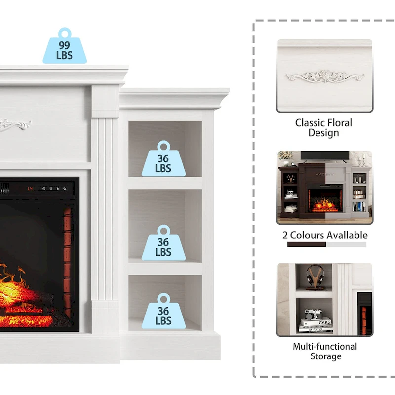 70 Wood Classical Fireplace TV Stand with 28 Electric Fireplace