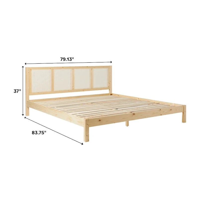 Boho Solid Wood Rattan Headboard King Bedframe