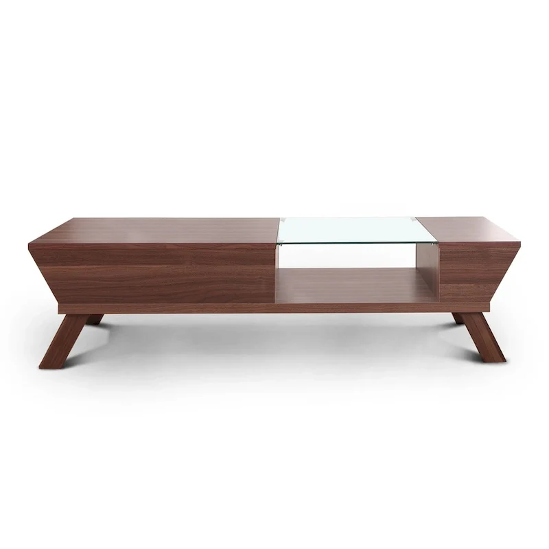 Kress Mid-Century Modern Walnut 47-inch Glass Insert 1-Shelf Coffee Table by Furniture of America