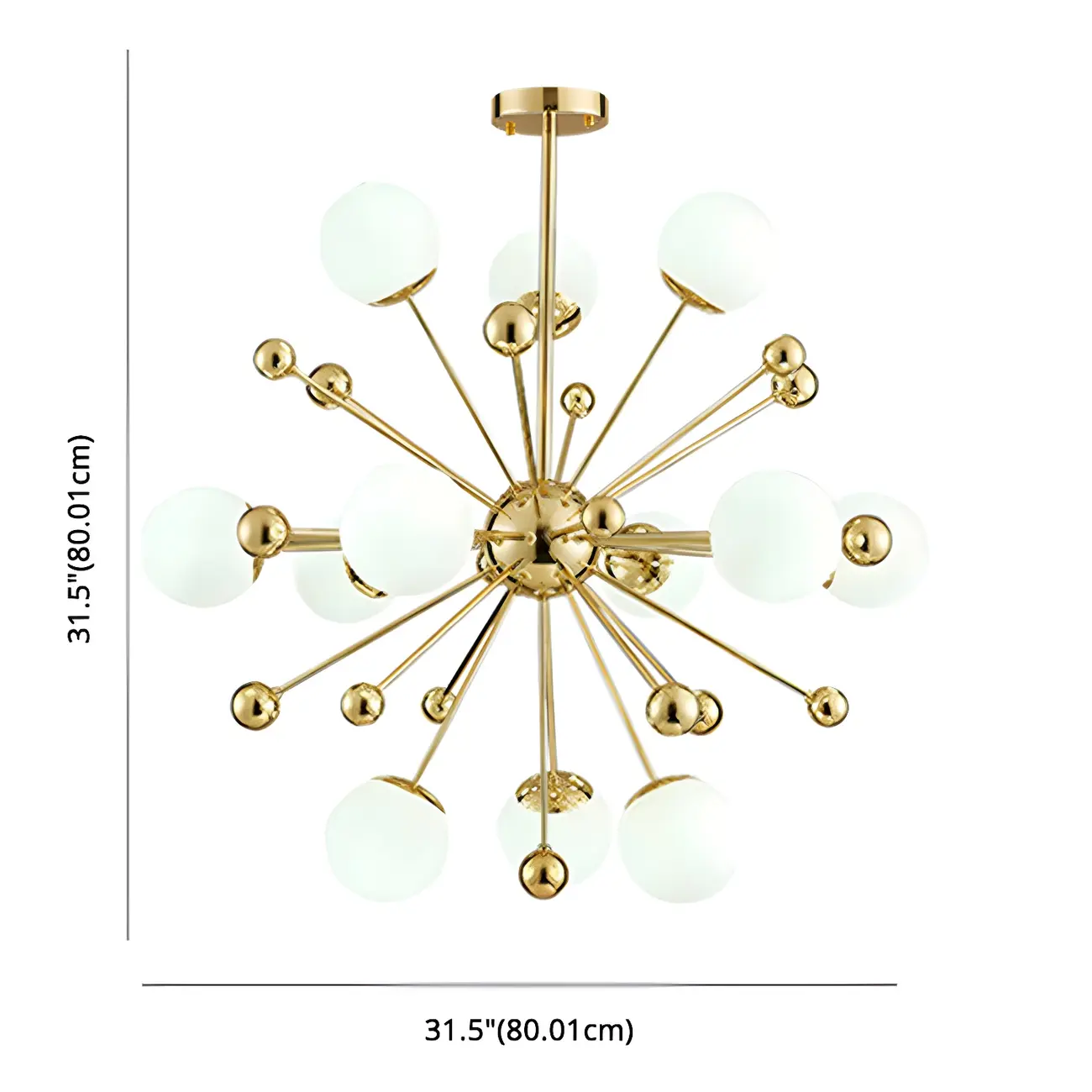 Modern 12-Light White Glass Gold Downrods Sputnik Chandelier