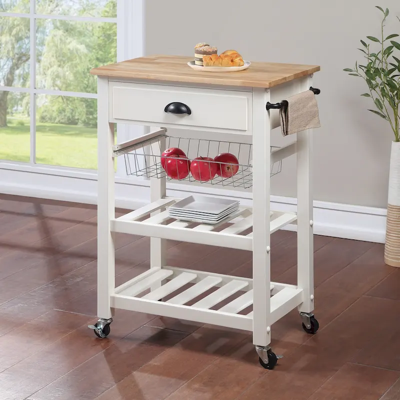 Kitchen Cart with Wood Top - Natural Wood, Rolling Design, Single User