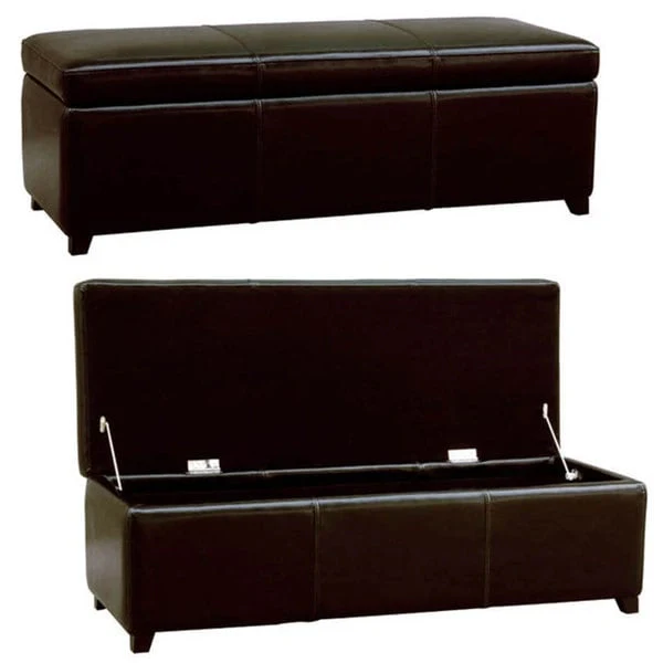 Espresso Bi-cast Leather Storage Bench