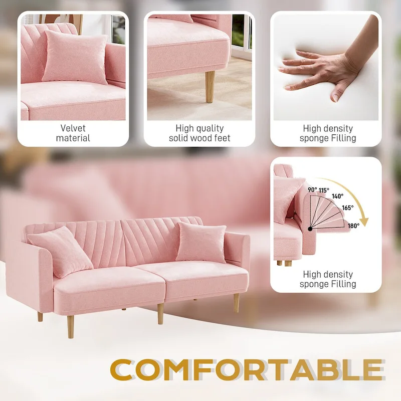 Ouyessir Upholstered Tufted Convertible Futon Sofa Bed with Foldable Armrest