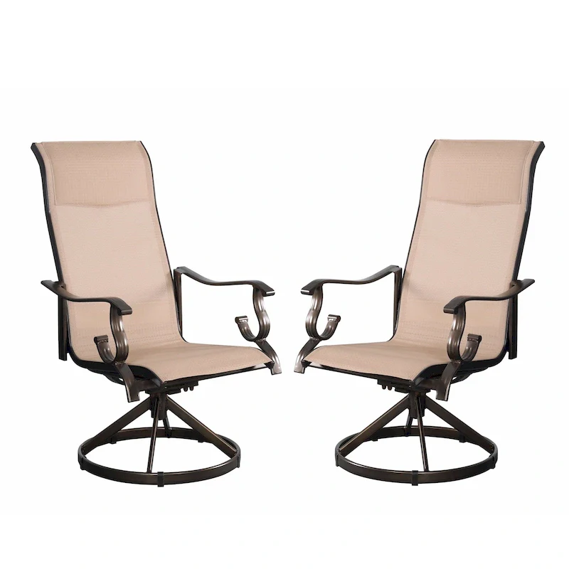 Set of 2 Westin Swivel Rocking Sling Patio Dining Chairs- Bronze/Tan
