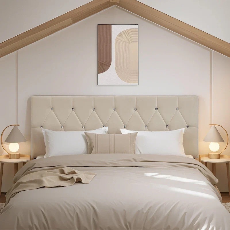 Diamond Tufted Adjustable Upholstered Headboard Queen King