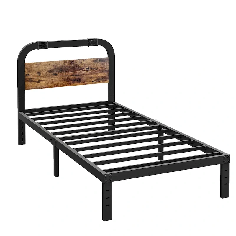 Heavy Duty Anti-Sway 40 Inch Iron Bed With Solid Wood Headboard