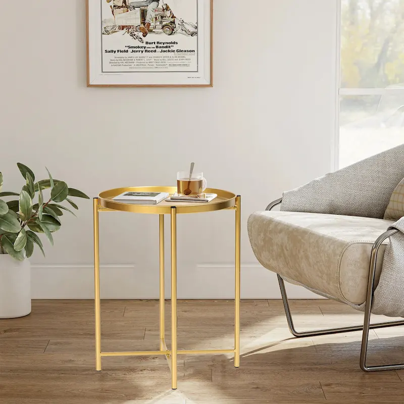 Gold End Table Metal Waterproof Snack Beside Table Accent Coffee Table - 16.9(D)x 16.9(W)x 20.5(H)