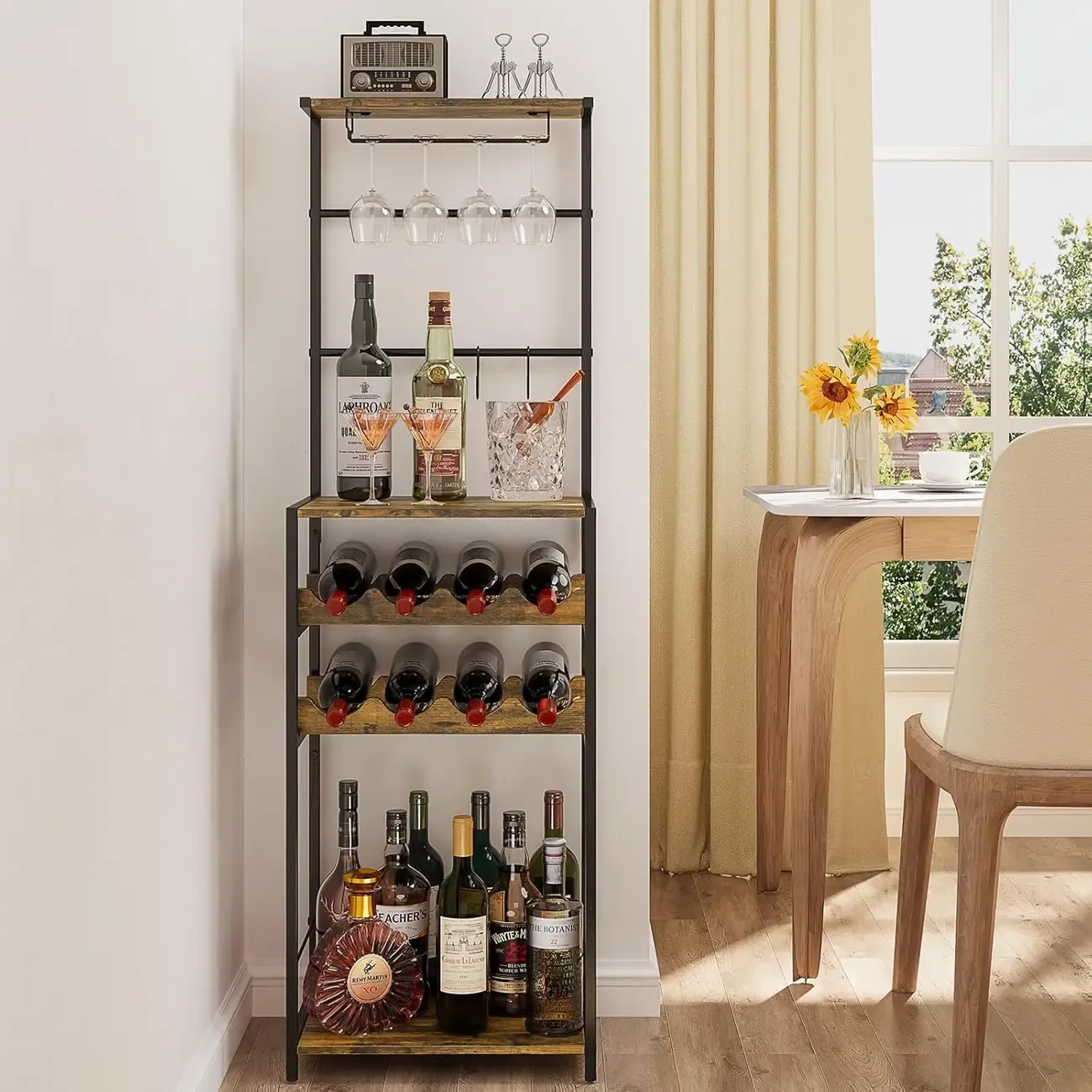 5-Tier Freestanding Wine Rack with Glass Holders and Hooks