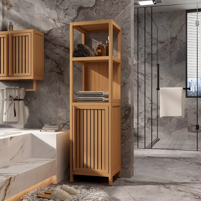 Bathroom Natural Bamboo Linen Tower Storage Cabinet
