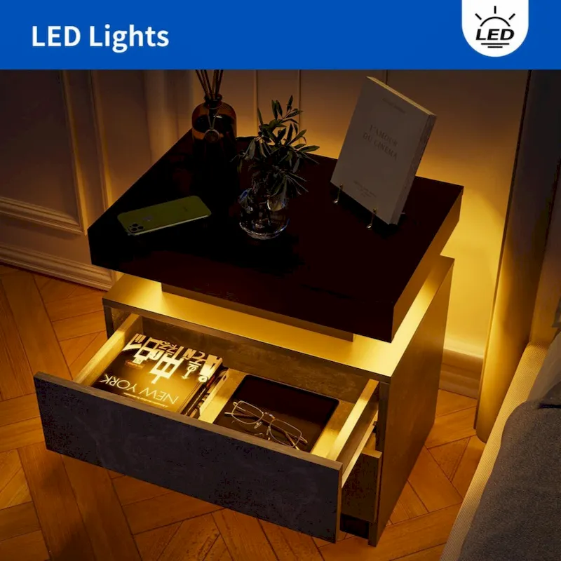 LED Nightstand with 2 Drawers