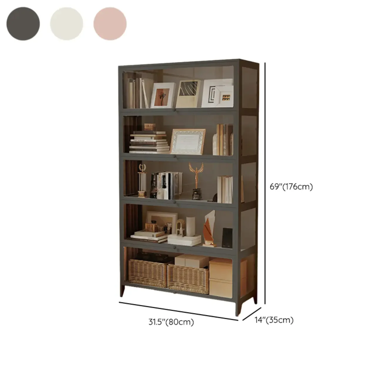 White 5-Tier Modern Metal Closed Back Bookcase