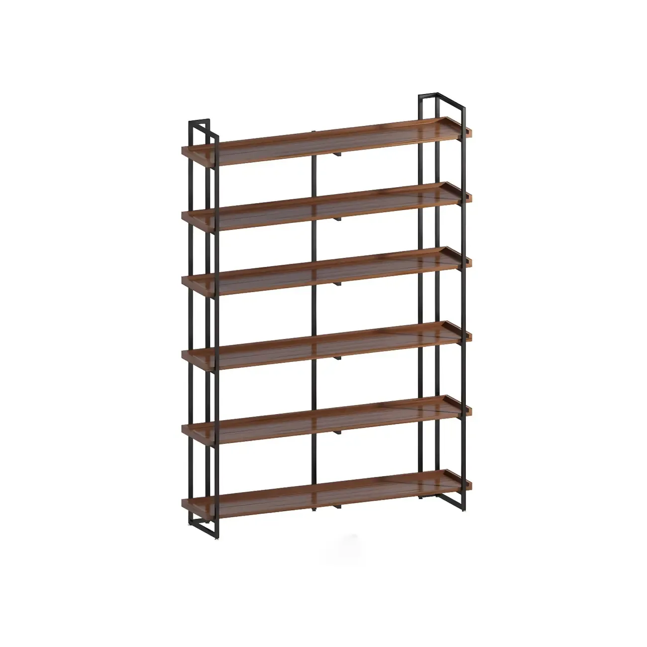 5-Shelf Industrial Metal Wood Brown Display Bookcase