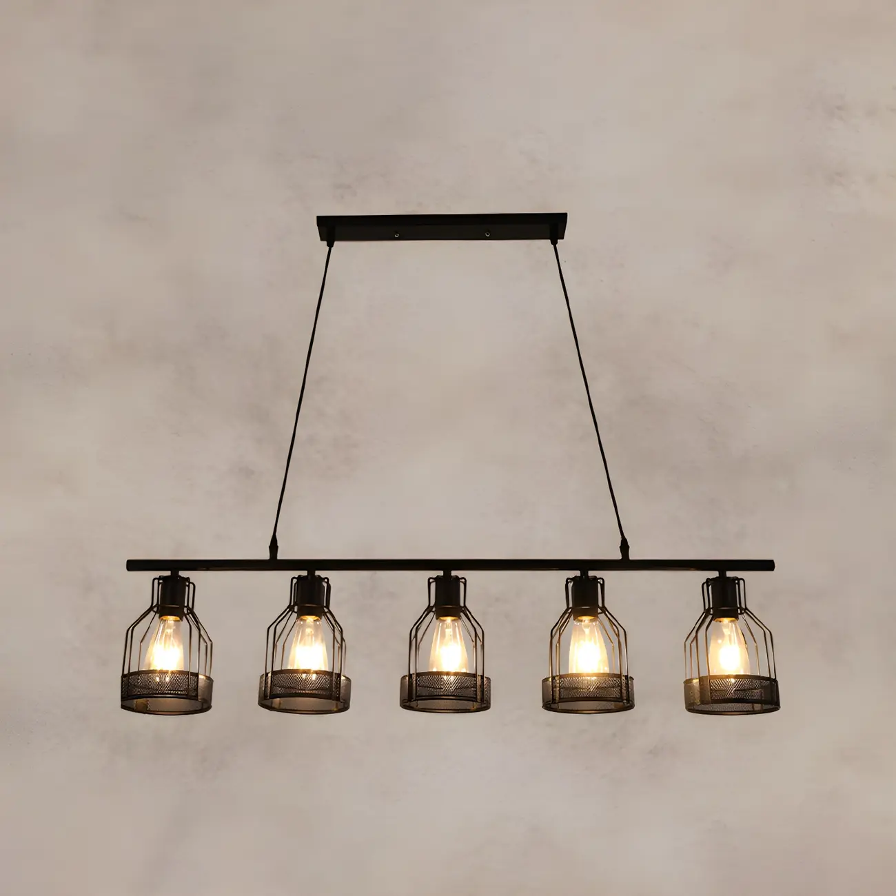 Industrial Black Metal Cage Large Island Pendant Light