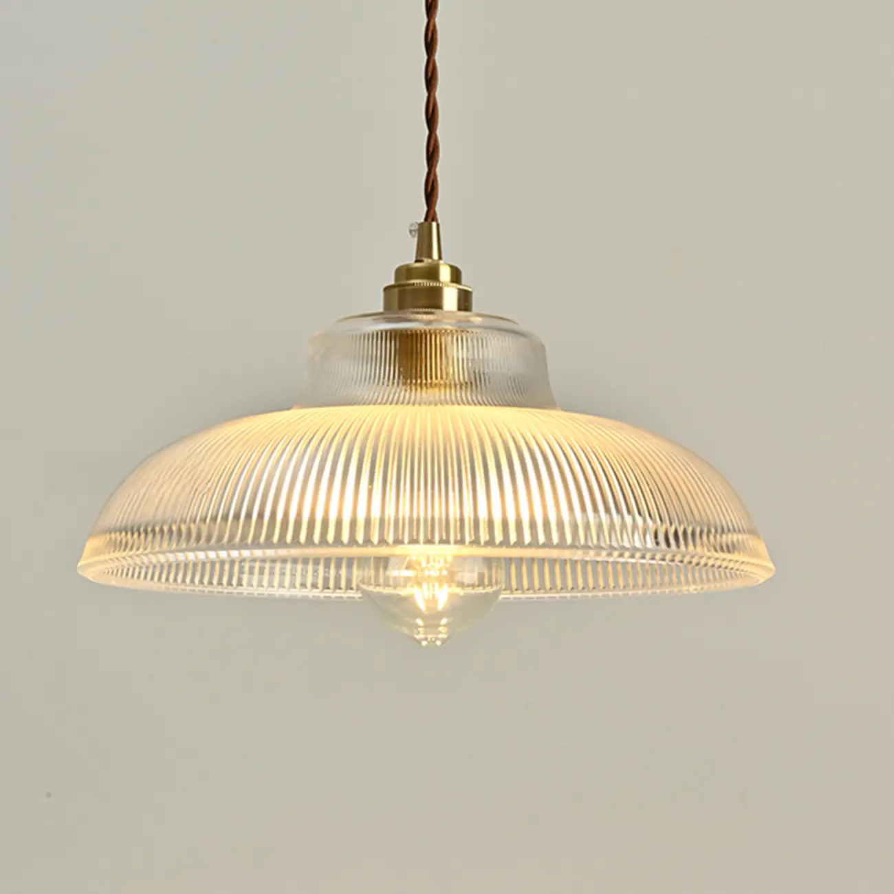 Green Fluted Glass Brass Dome Pendant Light