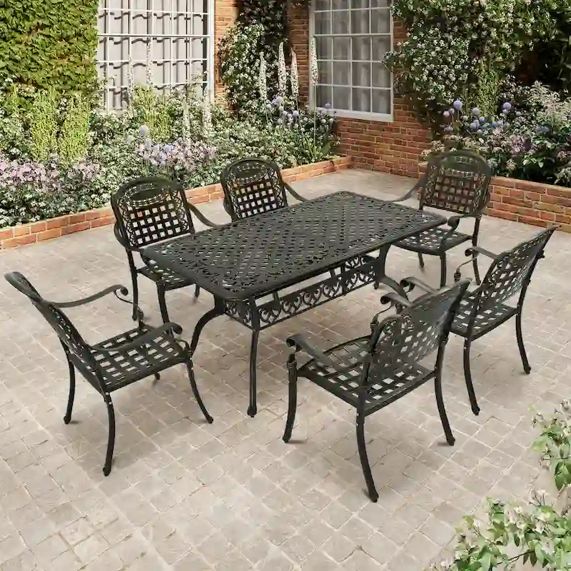 Clihome 7 Piece Outdoor Cast Aluminum Patio Dining Set in Bronze