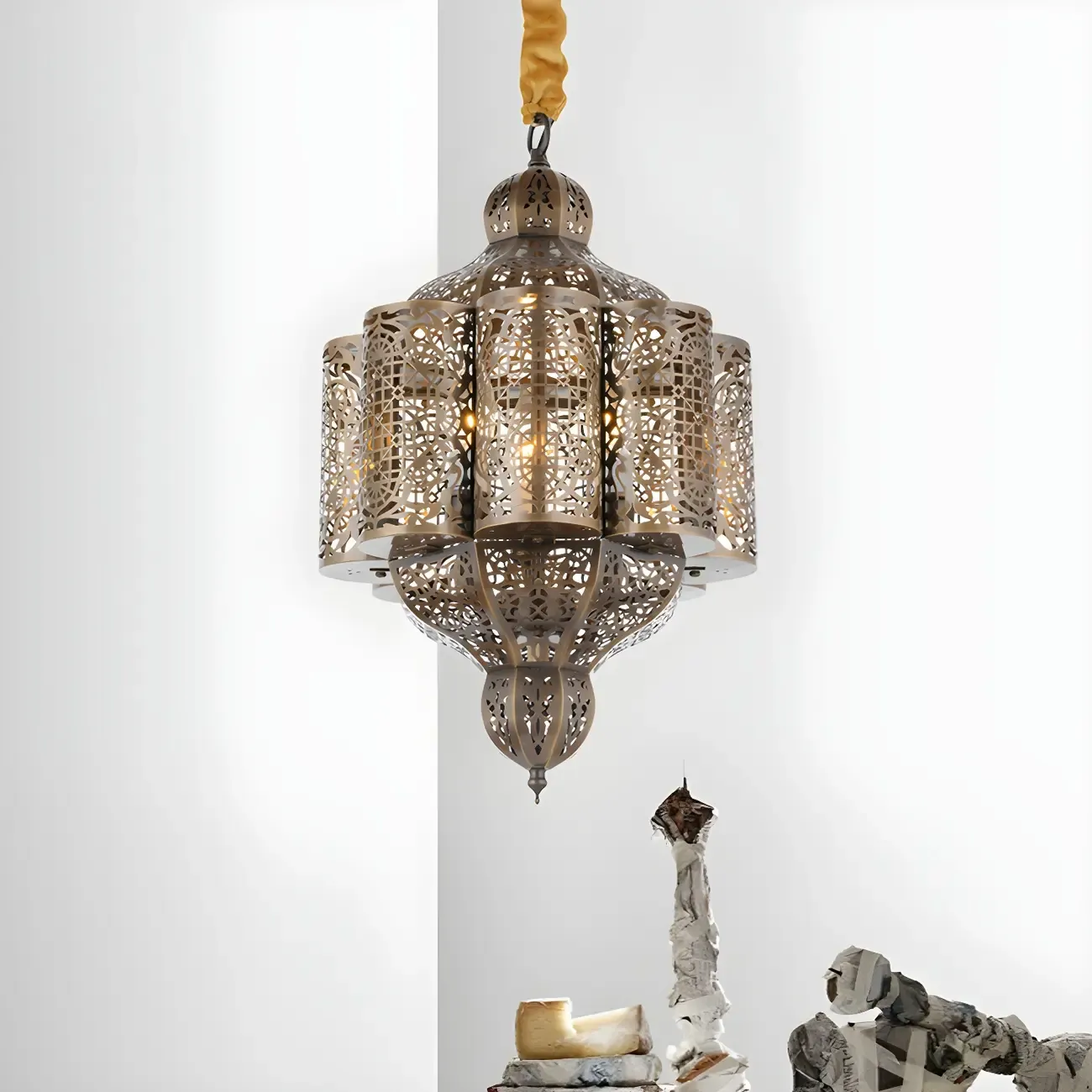 Mini Moroccan Skeleton Brass Lantern Chandelier