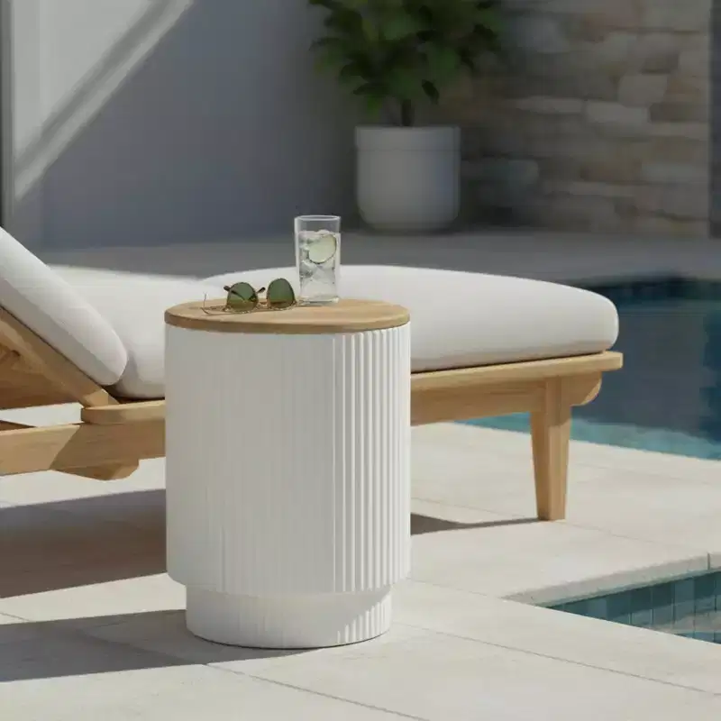Christopher Knight Home Siriporn Modern Round Lightweight Concrete Patio Storage Side Table