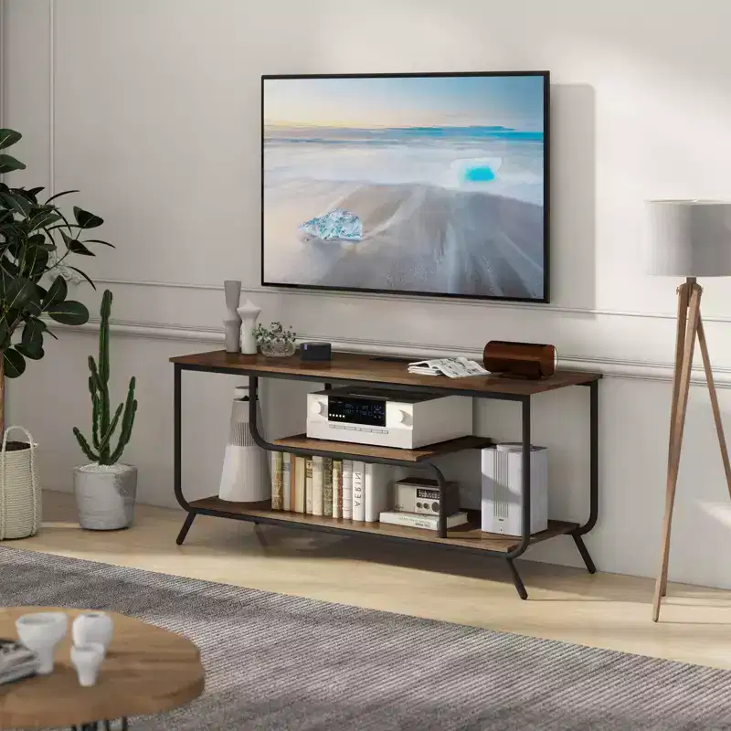 TV Stand with Power Outlets for Televisions up to 55Inch, 55 Media Entertainment Center with Charging Station